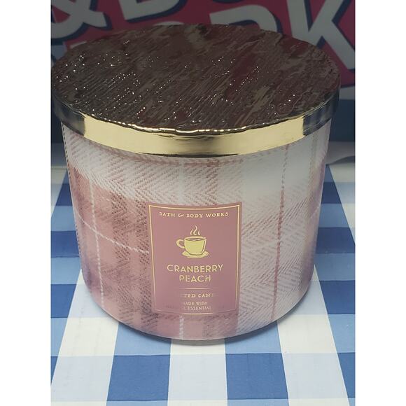 BBW Cranberry Peach Large 3 Wick Candle Home Fragrance Decor - Picture 1 of 2